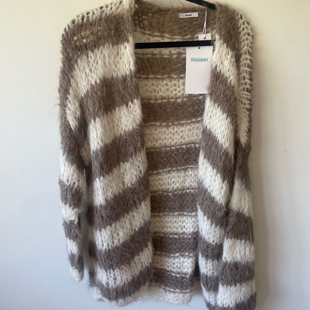 Maiami brown and cream alpaca striped cardigan size S/M